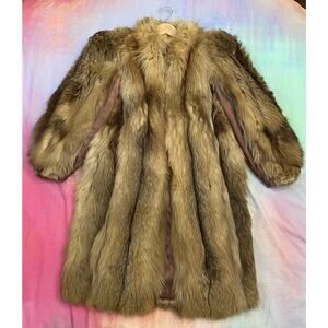 Vintage 1930s 40s Art Deco Golden Red Fox Fur Coat Peaked Shoulders Sz S Long